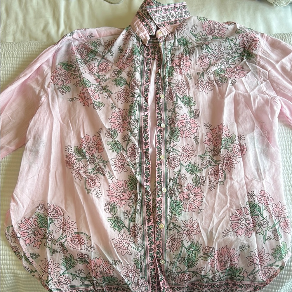 Juliet Dunn Oversized Pink Linen Button down
